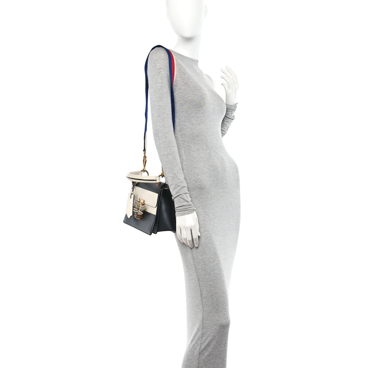 Calfskin Sylvie Web Small Queen Margaret Top Handle Bag Black White