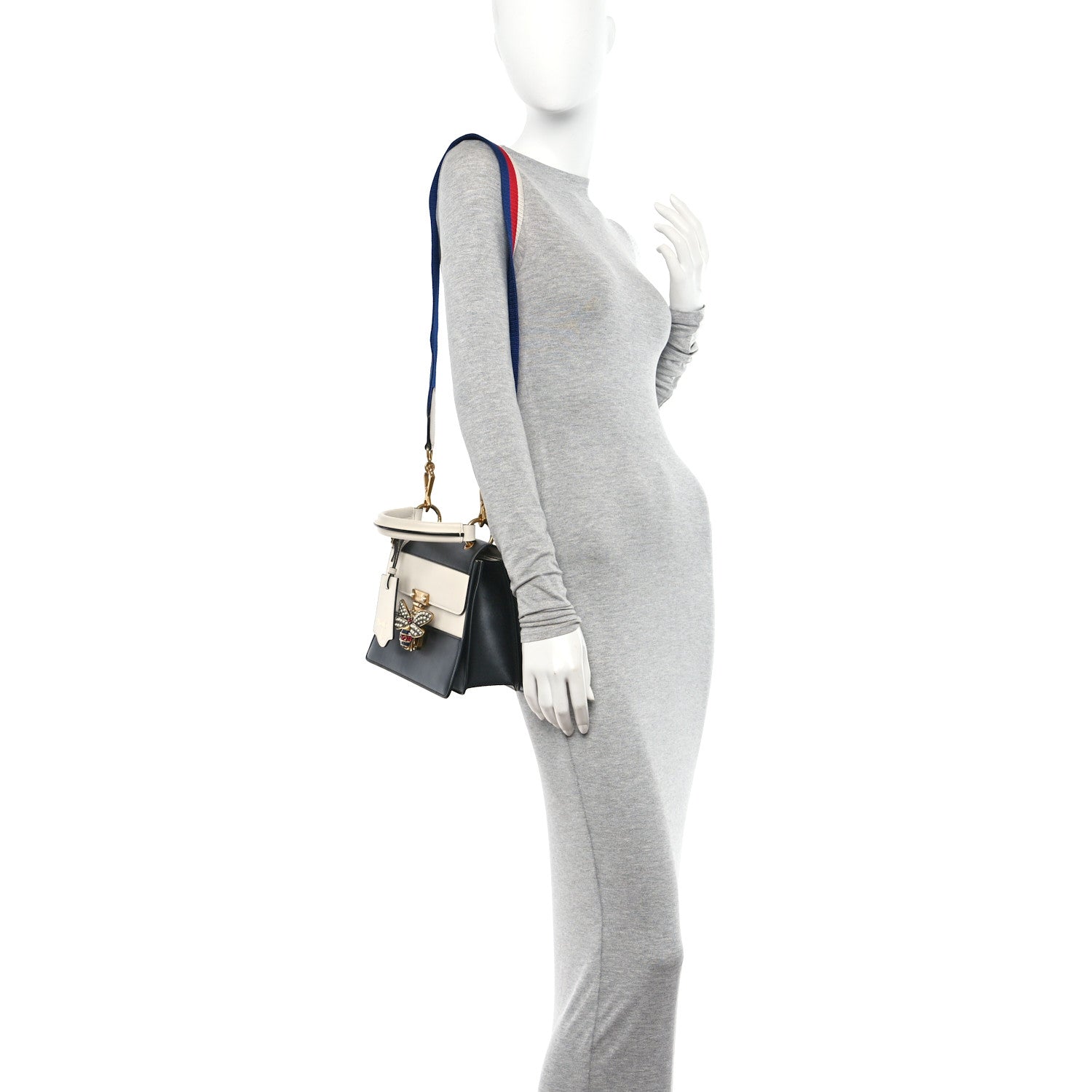 Gucci Calfskin Sylvie Web Small Queen Margaret Top Handle Bag Black White 2 of 14