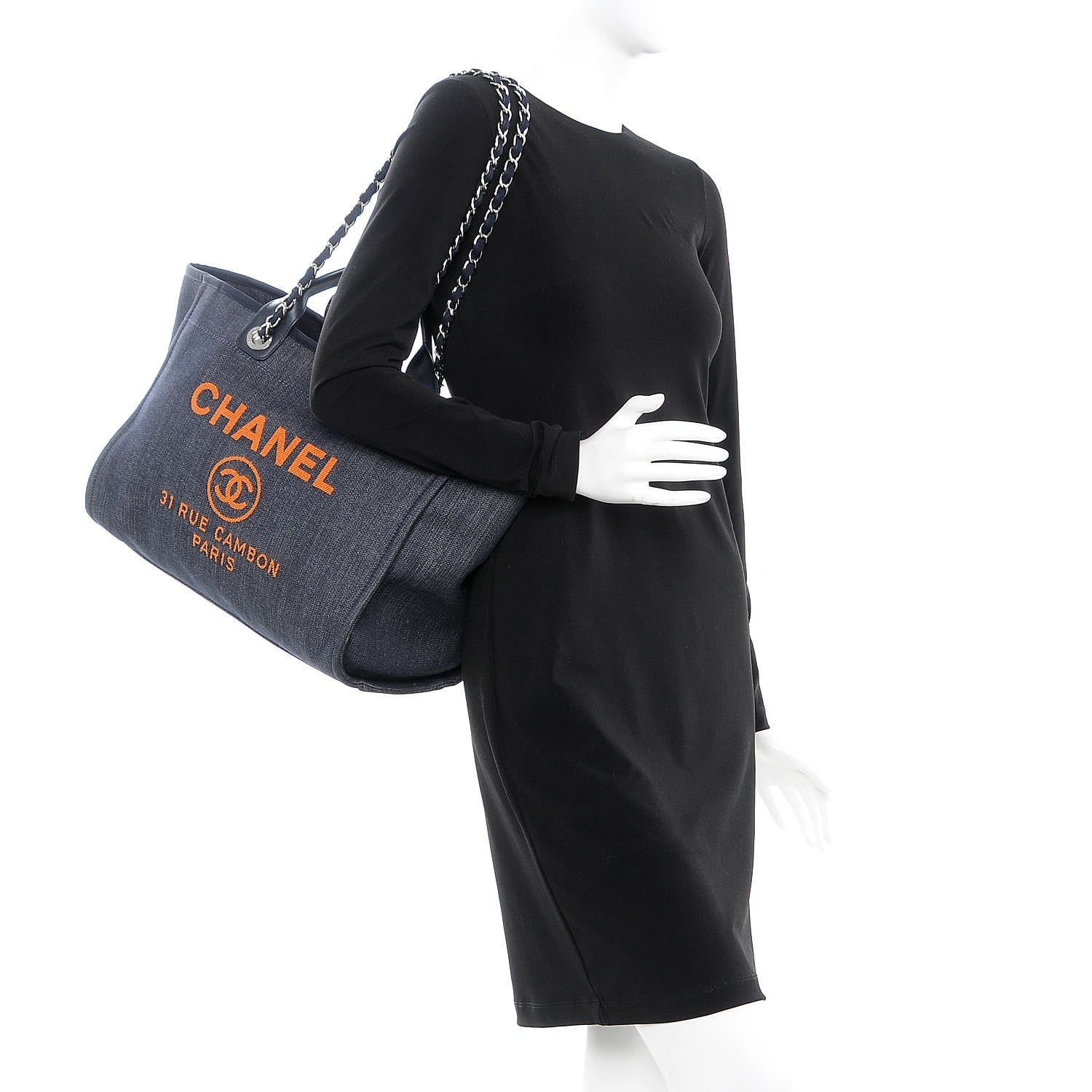 Chanel Denim Large Deauville Tote Blue Orange 2 of 8