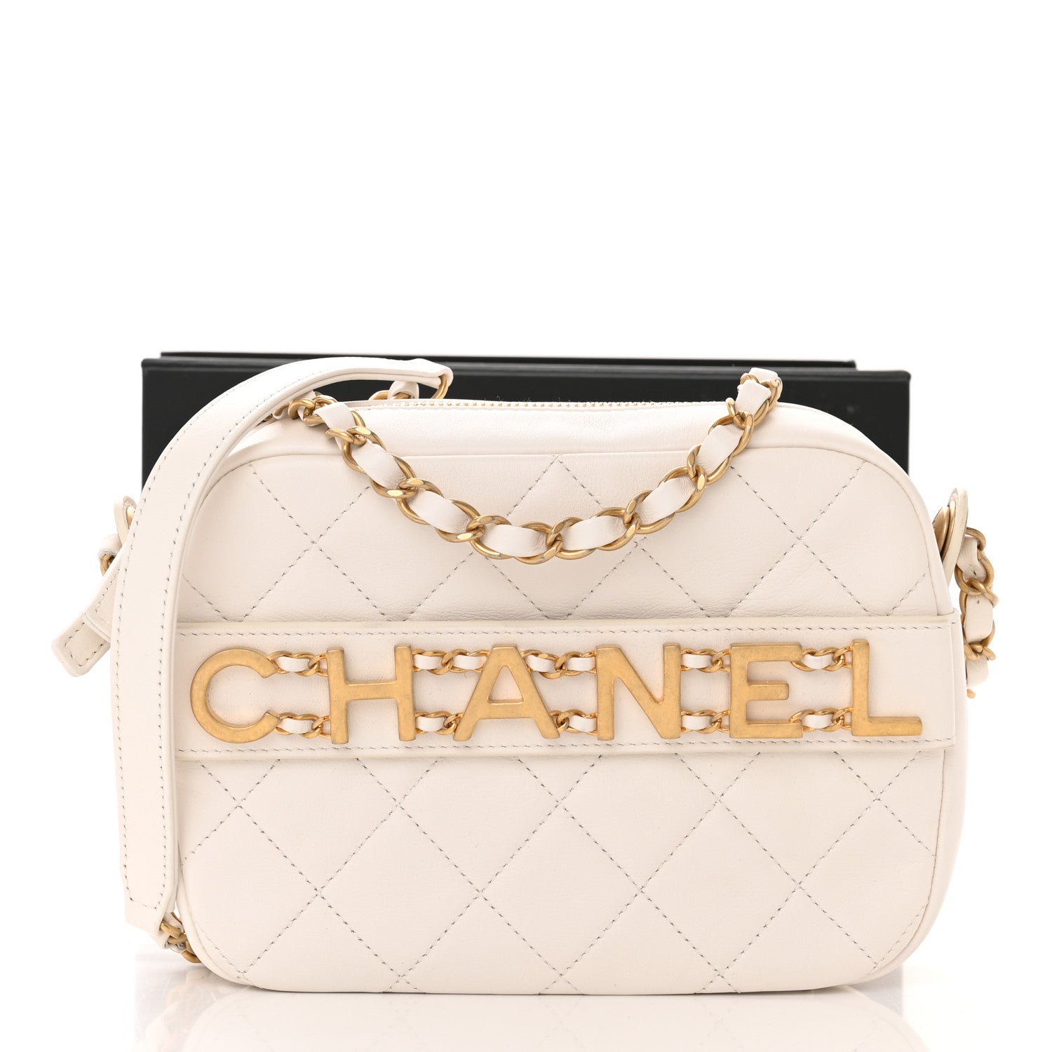 Chanel Calfskin Quilted Enchained Camera Case Bag White 15 of 15