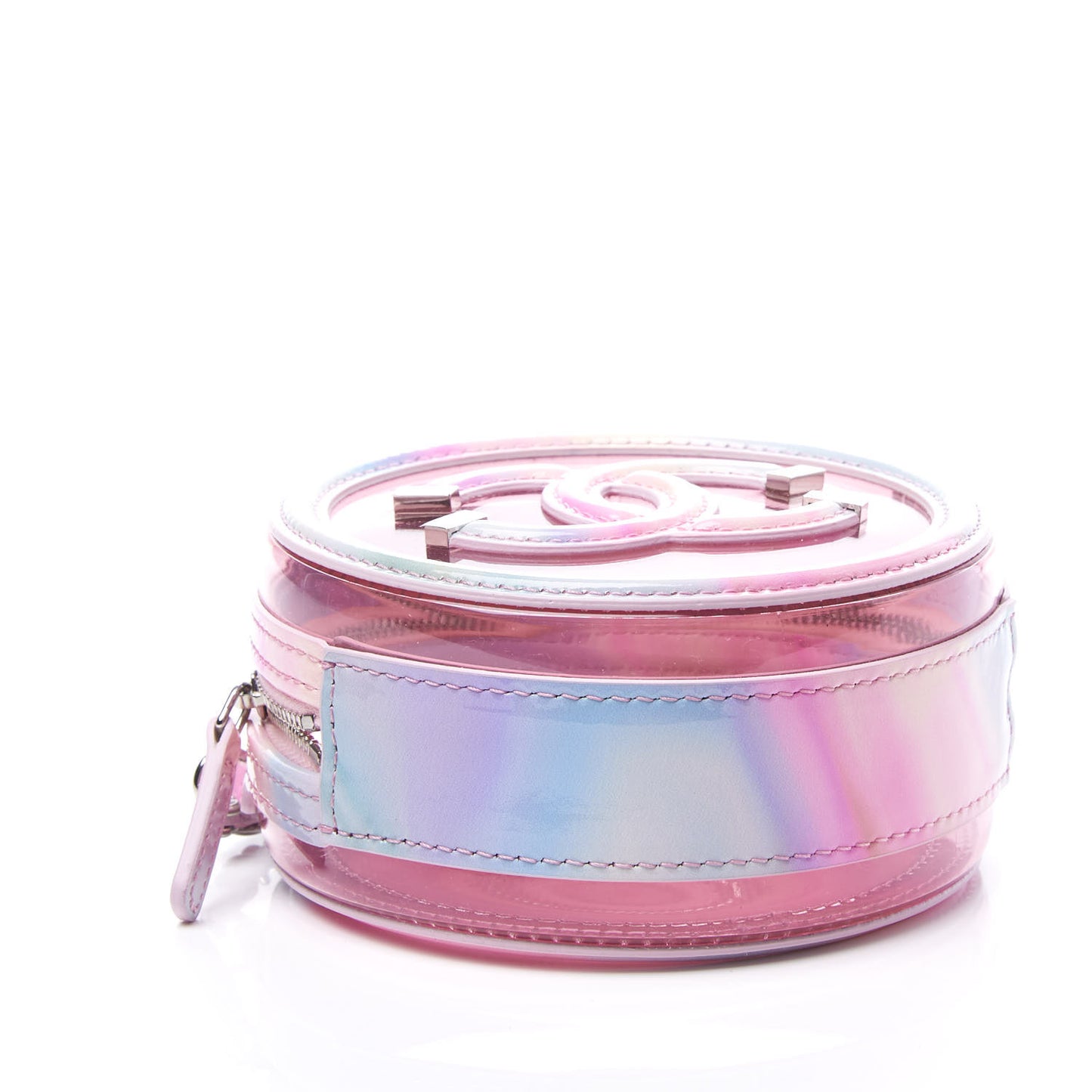 PVC Lambskin Filigree Round Clutch With Chain Pink
