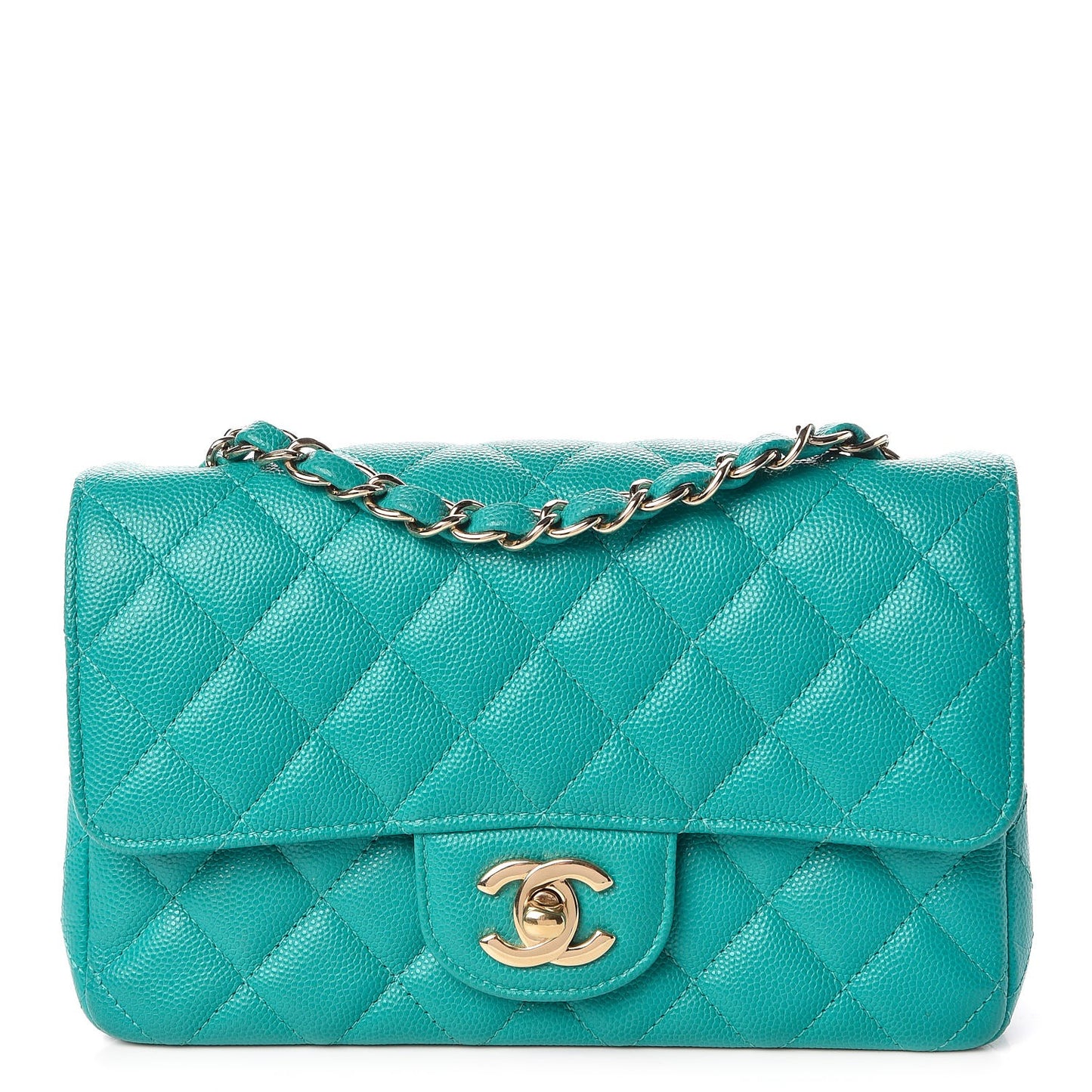 Caviar Quilted Mini Rectangular Flap Turquoise