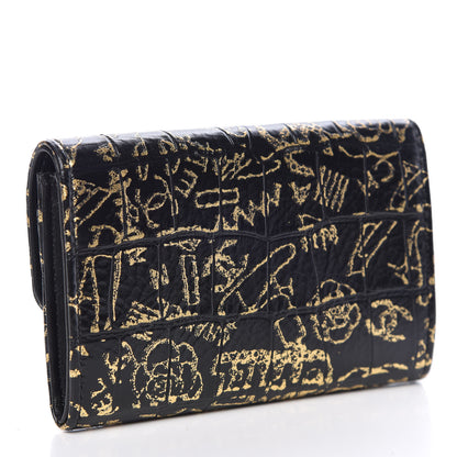 Chanel Calfskin Crocodile Embossed Graffiti Reissue Card Holder Wallet Black Gold 3 of 9