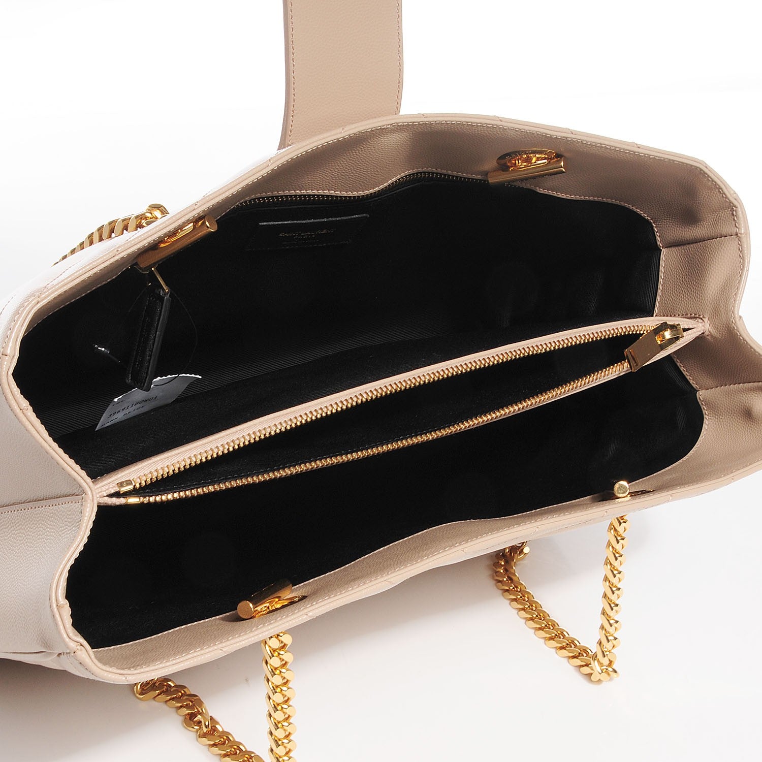 Saint Laurent Grain De Poudre Matelasse Chevron Monogram Shopping Bag Dark Beige 5 of 9