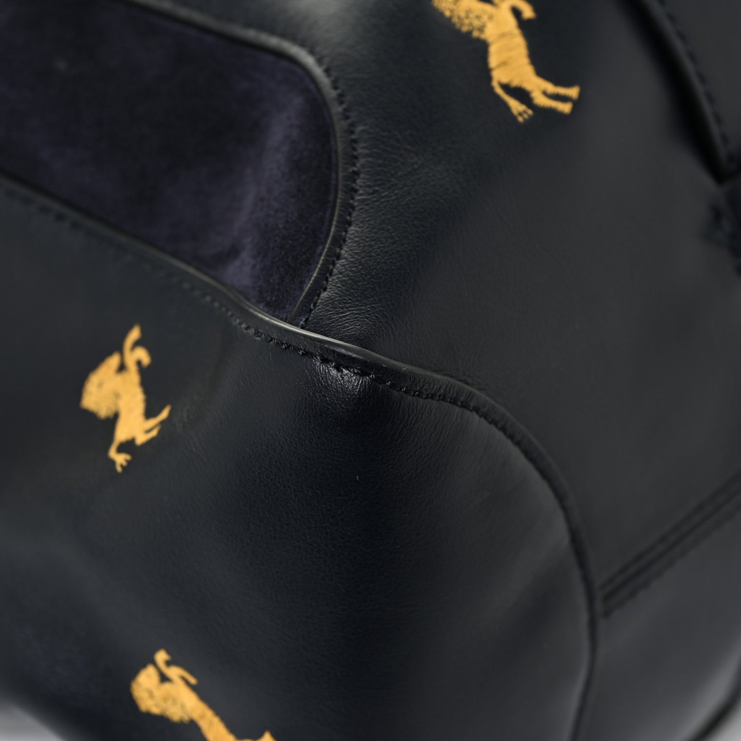 Smooth Calfskin Little Horses Embroidered Tao Zipped Tote Black