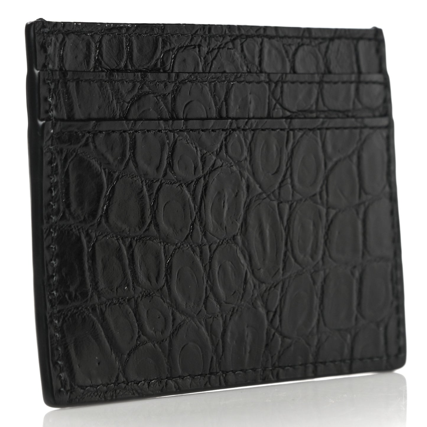 Calfskin Crocodile Embossed Monogram Tiny Cassandra Credit Card Case Black