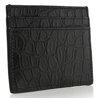 Saint Laurent Calfskin Crocodile Embossed Monogram Tiny Cassandra Credit Card Case Black 3 of 11