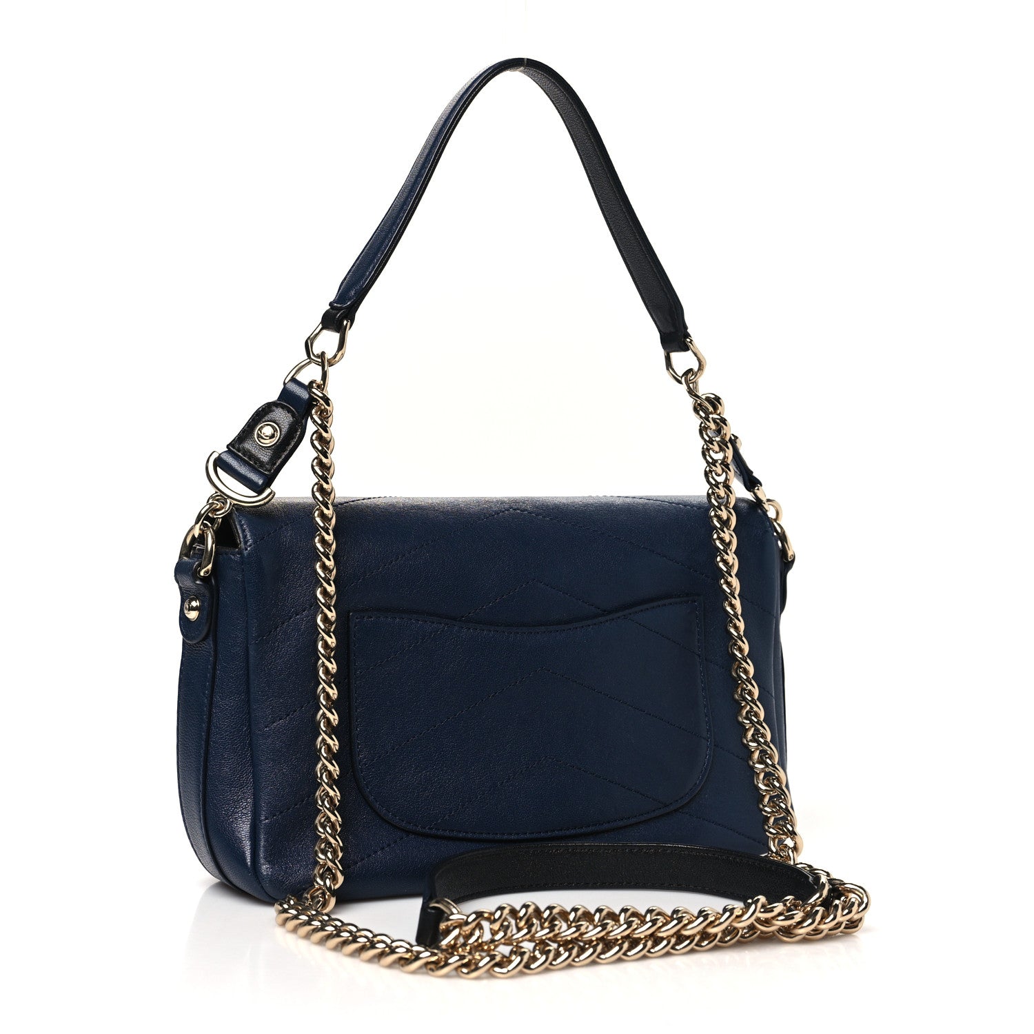 Chanel Sheepskin Chevron Quilted Mini Double Chevron Flap Navy Black 2 of 10