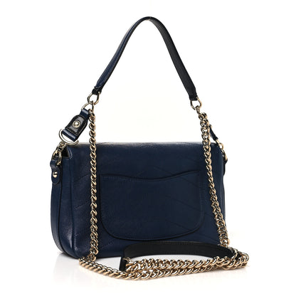 Chanel Sheepskin Chevron Quilted Mini Double Chevron Flap Navy Black 2 of 10