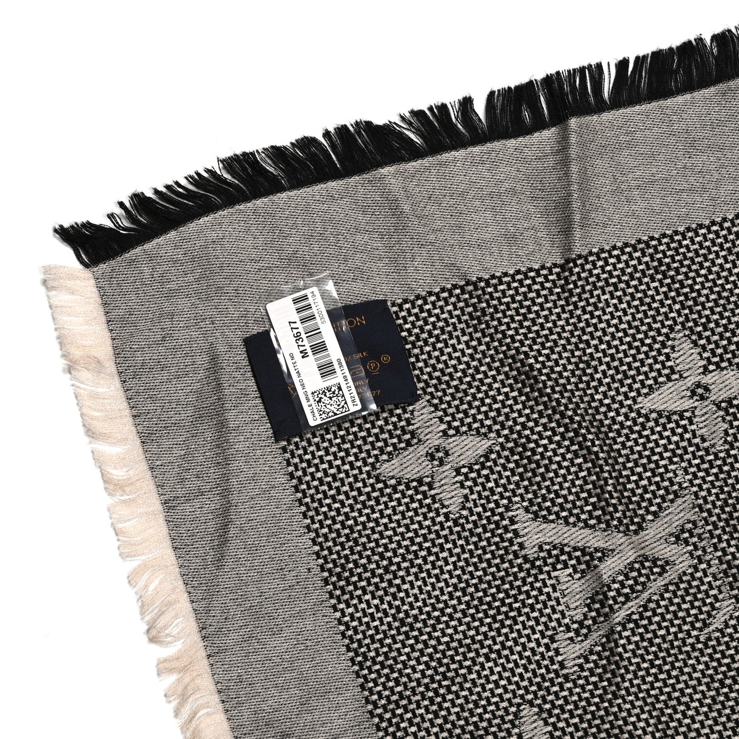Wool Silk Monogram Neo Natte Shawl Black