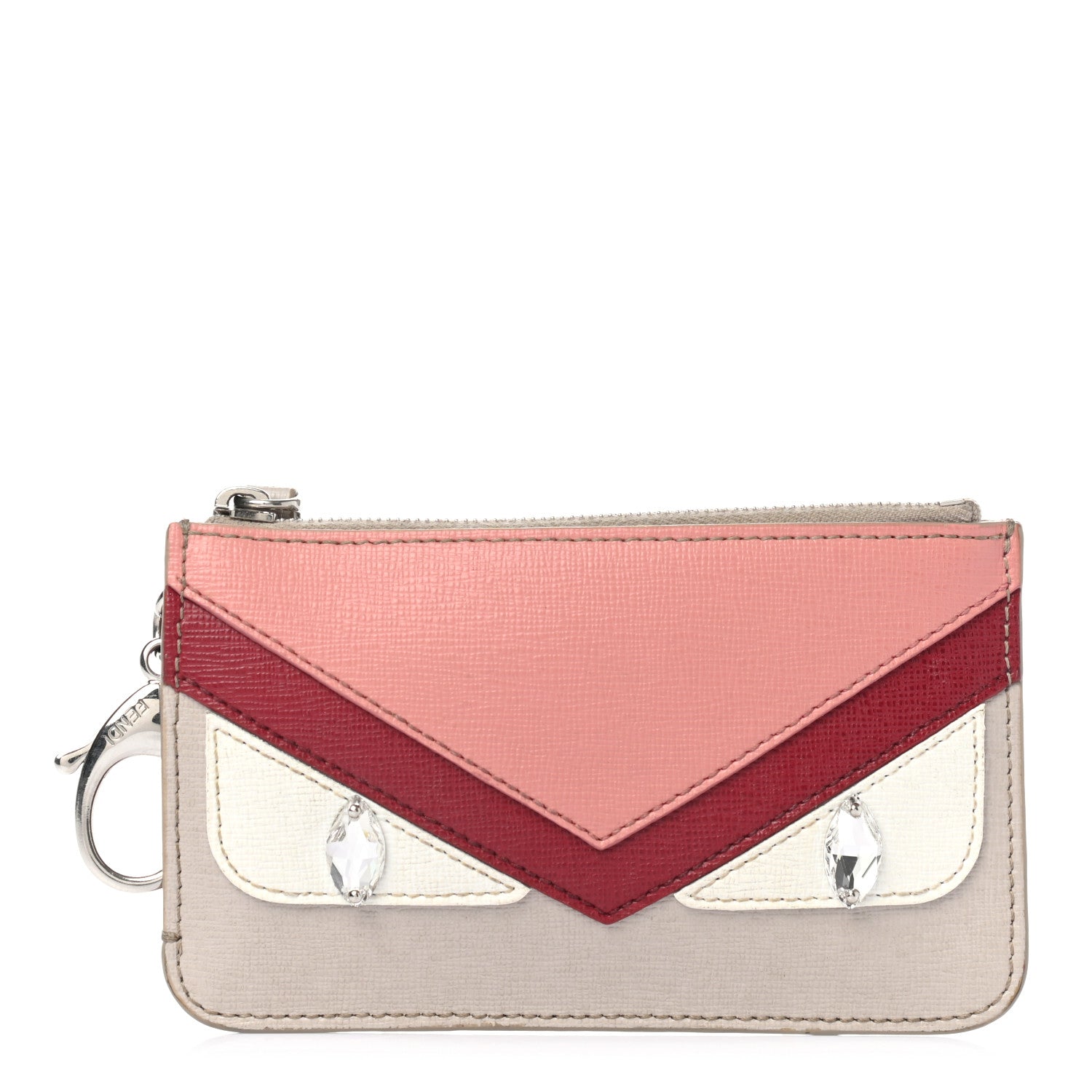 Fendi Vitello Elite Crystal Eye Monster Zip Pouch Grigio Polvere Ribes Multicolor 1 of 9