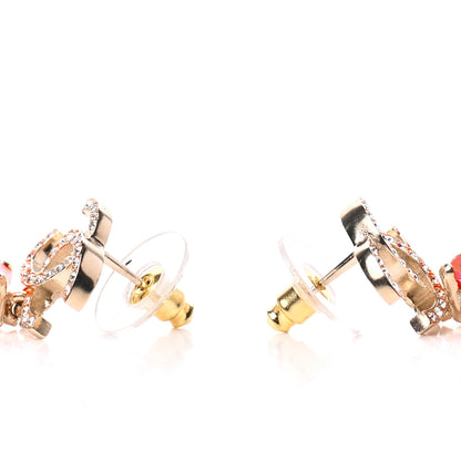 Chanel Metal Crystal CC Earrings Gold Pink 3 of 5