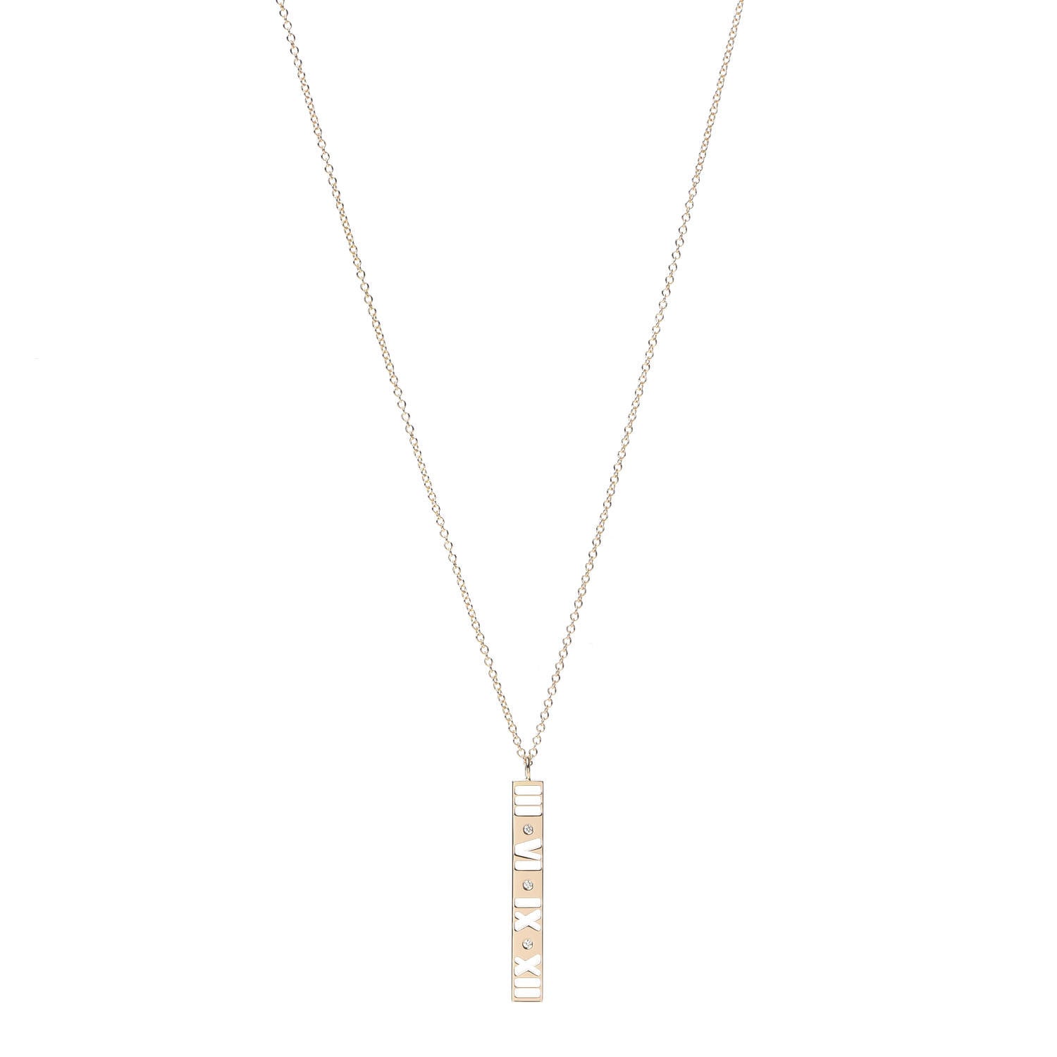 Tiffany 18K Rose Gold Diamond Atlas Bar Pendant Necklace 3 of 6
