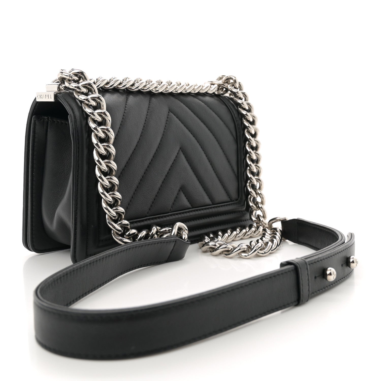 Chanel Lambskin Chevron Quilted Small Boy Flap Black 3 of 12