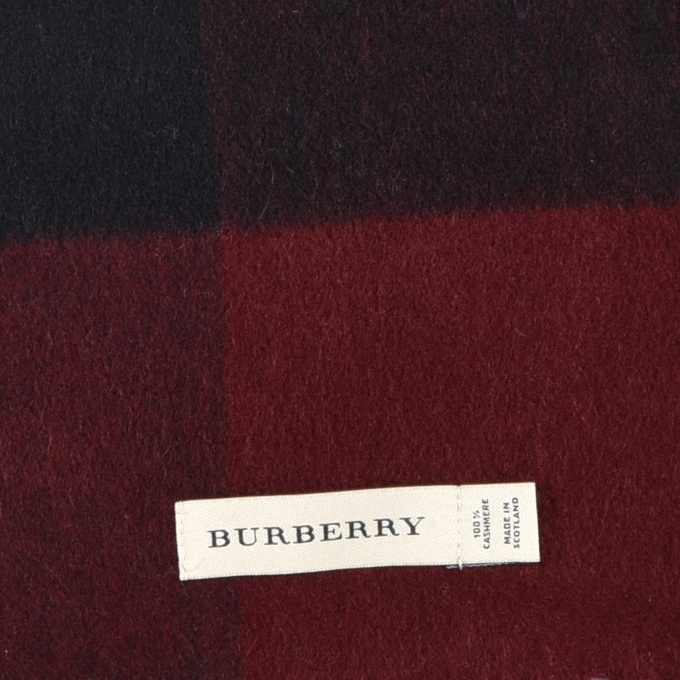 Burberry Cashmere Mega Check Fringe Scarf Claret 3 of 4