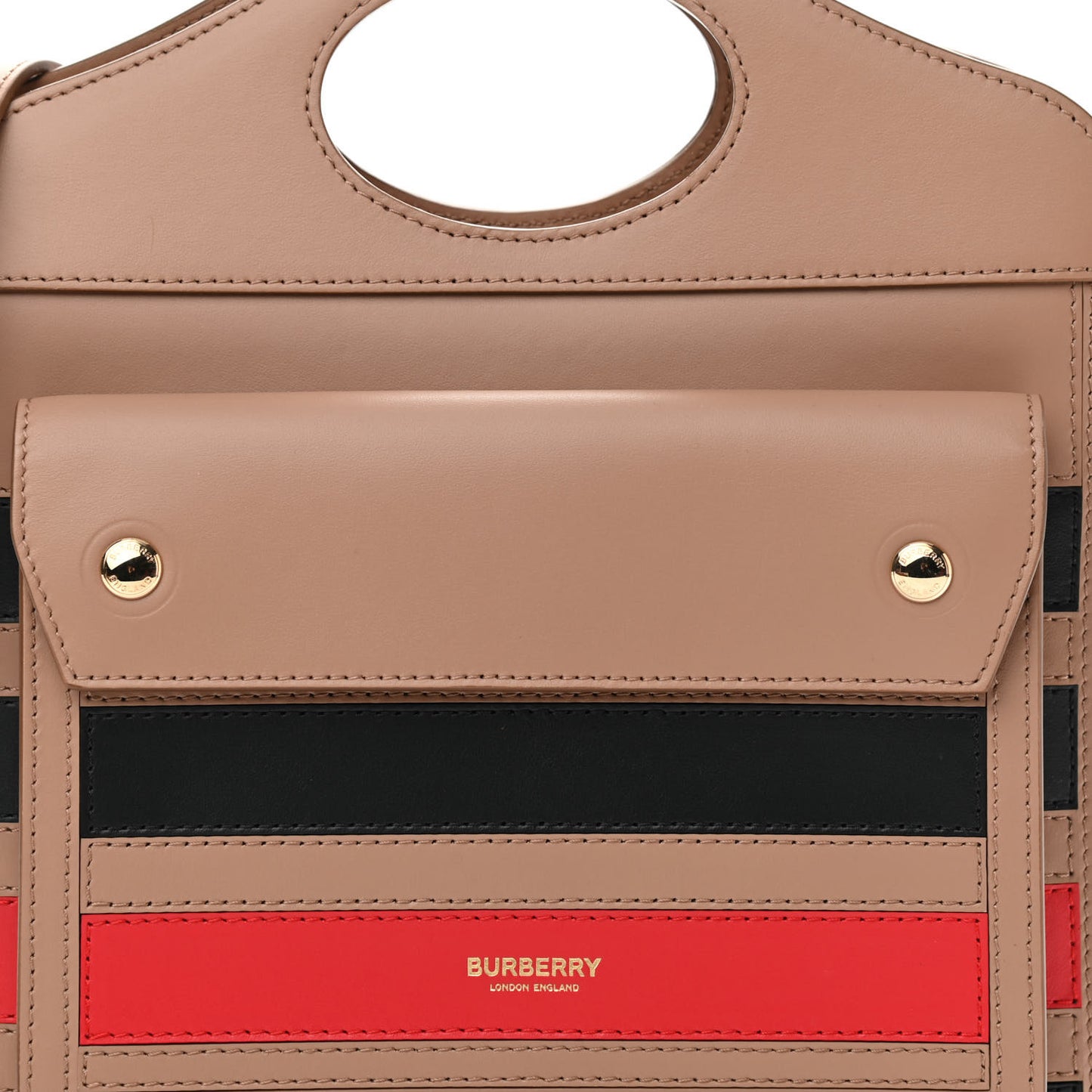 Smooth Calfskin Striped Mini Pocket Bag Camel
