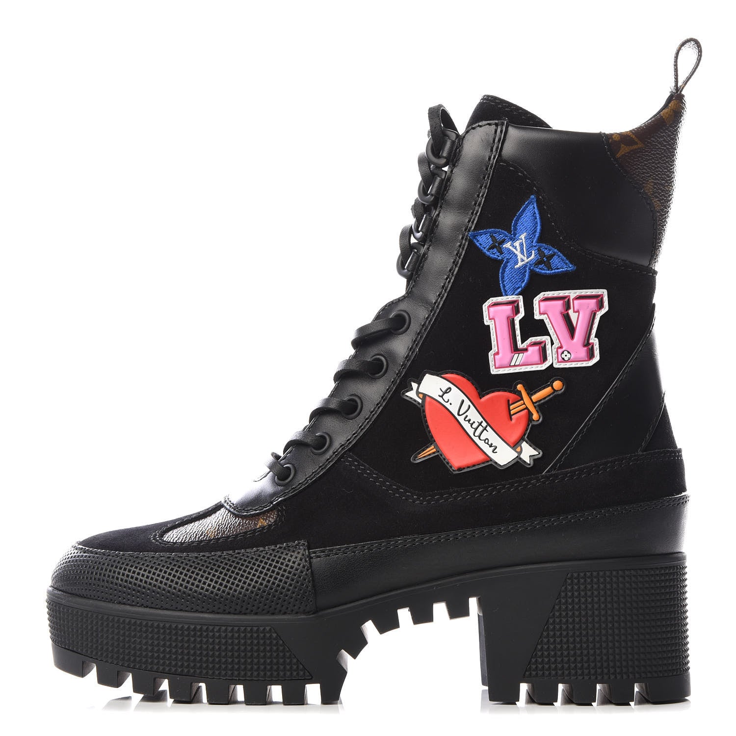 Louis Vuitton Suede Calfskin Monogram LV Black Heart Laureate Platform Desert Boots 37 Black 1 of 8