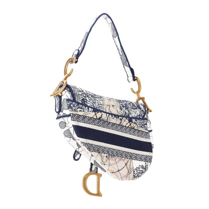 Christian Dior Canvas Embroidered Around the World Saddle Bag Blue 3 of 11