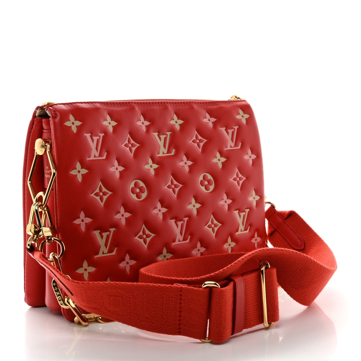 Louis Vuitton Lambskin Embossed Monogram Coussin PM Coquelicot Red 3 of 9