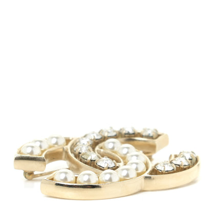 Chanel Pearl Crystal CC Brooch Gold Pearly White 3 of 4