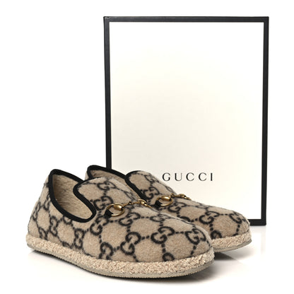 Gucci Covered Wool GG Monogram Mens Fria Horsebit Loafers 9 Beige Ebony Black Butterscotch 11 of 11