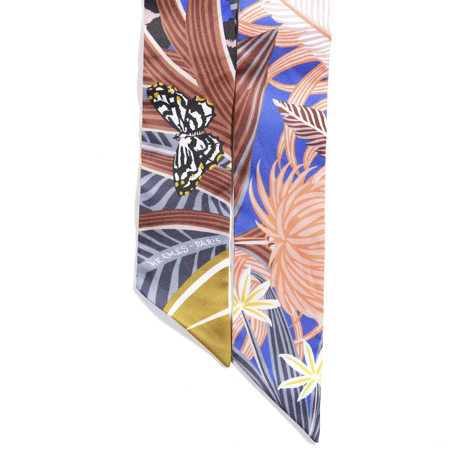 Hermes Silk Jaguar Quetzal Twilly Bleu Roy Brun Saumon 3 of 4