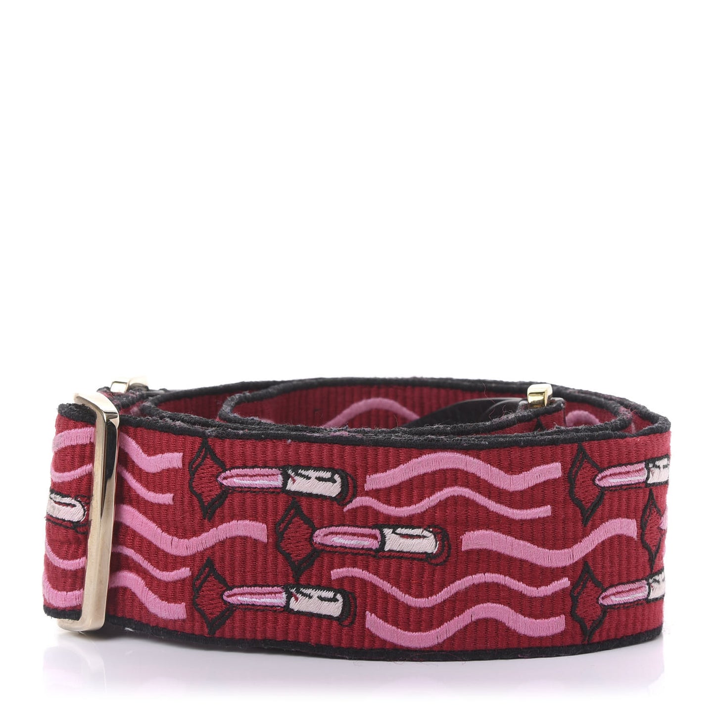 Canvas Lipstick Embroidered Rockstud Guitar Strap Multicolor