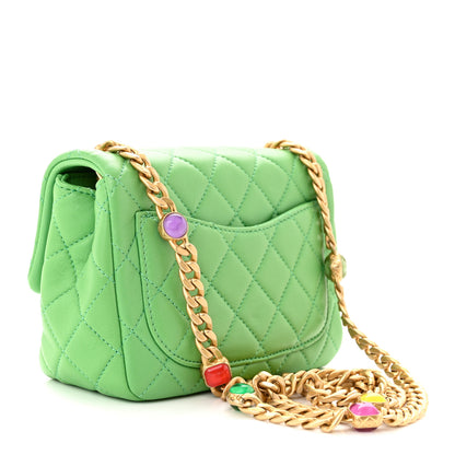 Chanel Lambskin Resin Quilted Mini Pearl Samba Square Flap Green 3 of 10