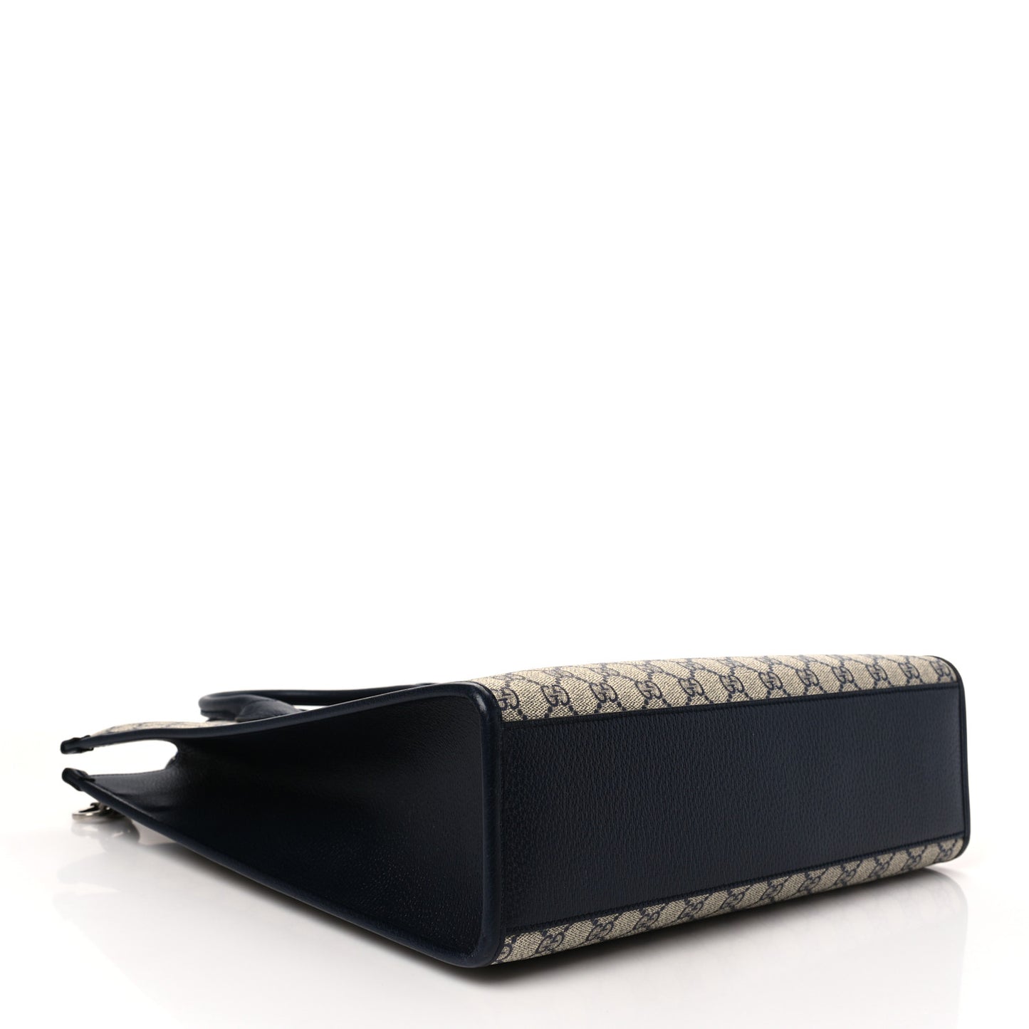 GG Supreme Monogram Textured Dollar Calfskin Web Medium Retro Interlocking G Vertical Tote Bag Beige Blue