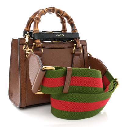 Gucci Textured Dollar Calfskin Web Mini Diana Tote Bag Cuir Black 3 of 10