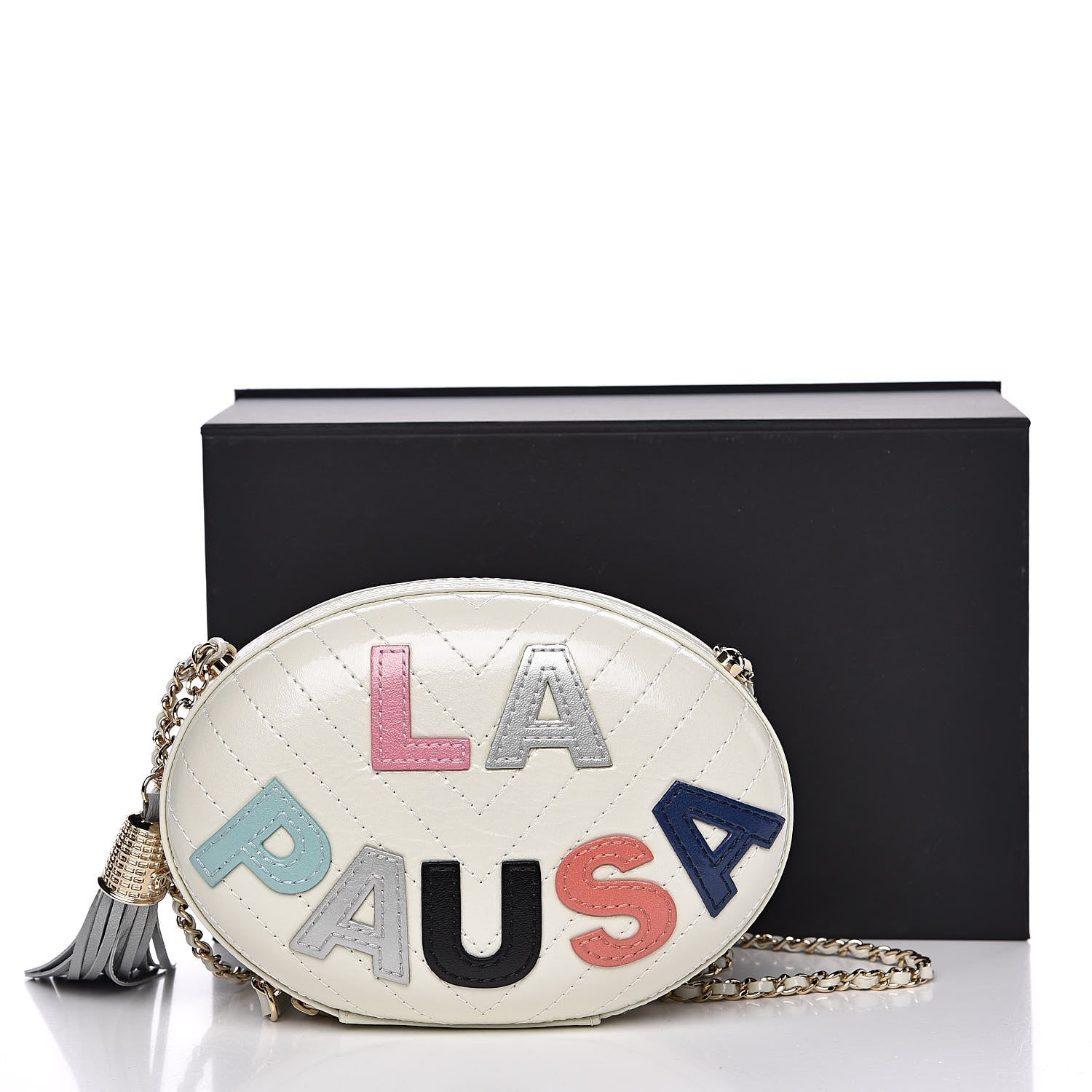 Chanel Embroidered Lambskin Chevron Quilted La Pausa Evening Bag White 11 of 11