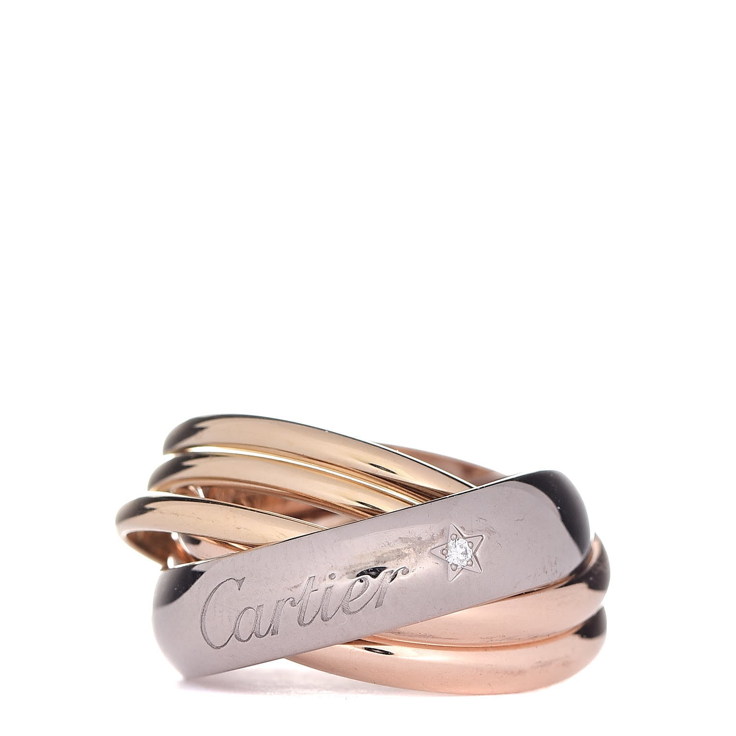 Cartier 18K Pink Yellow White Gold Diamond Trinity 6 Band Ring 47 4 1 of 5