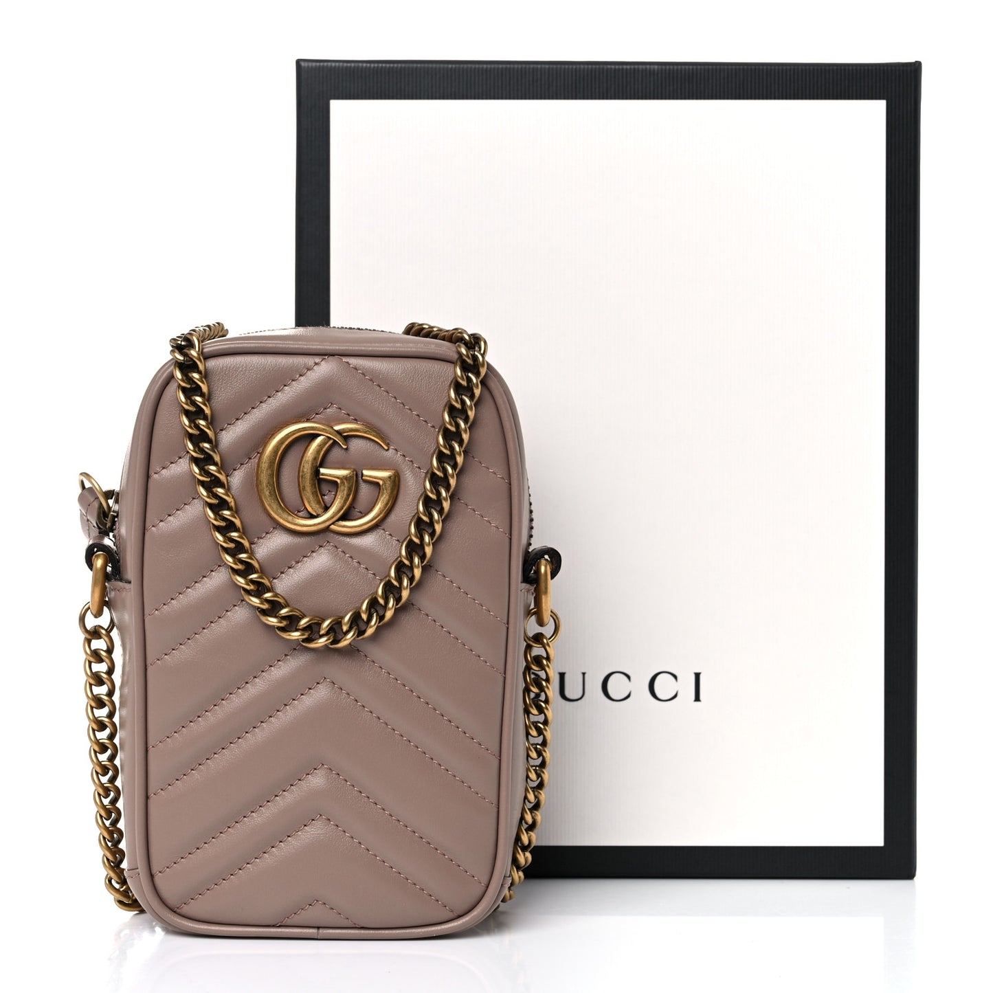 Calfskin Matelasse Mini GG Marmont Crossbody Bag Porcelain Rose