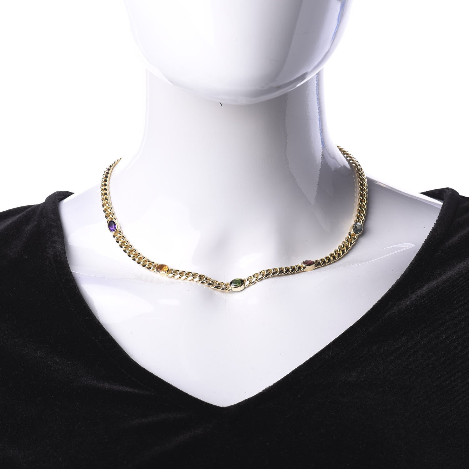 Tiffany 18K Yellow Gold Amethyst Citrine Tourmaline Aquamarine Link Chain Necklace 2 of 5