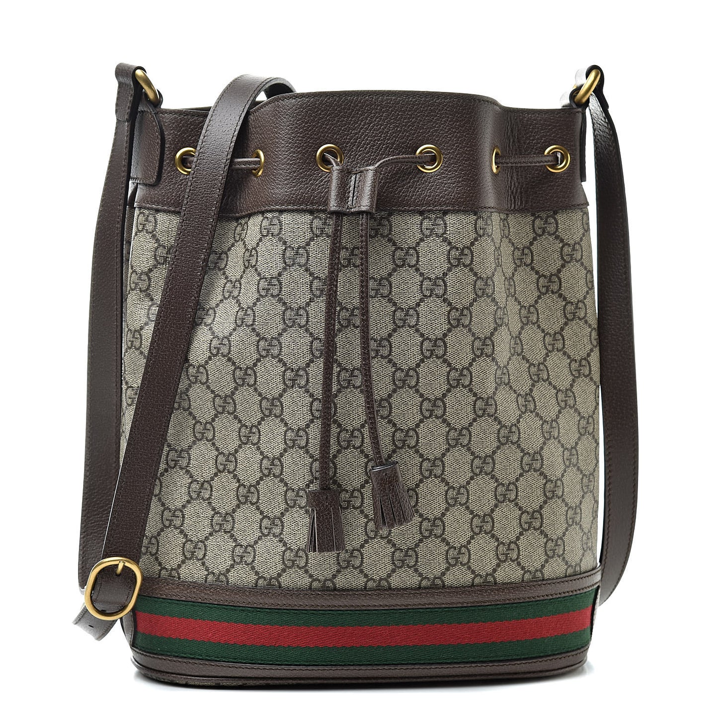 GG Supreme Monogram Web Ophidia Bucket Bag Brown