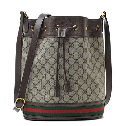 Gucci GG Supreme Monogram Web Ophidia Bucket Bag Brown 1 of 10