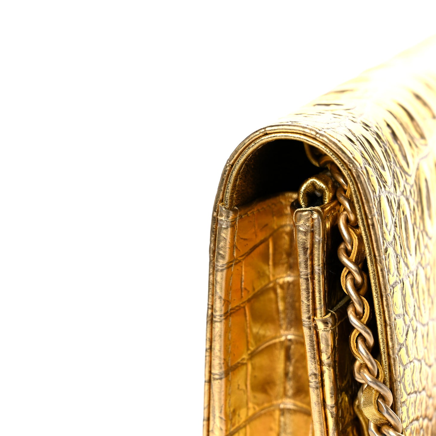 Metallic Calfskin Crocodile Embossed Cocodile Wallet On Chain WOC Gold