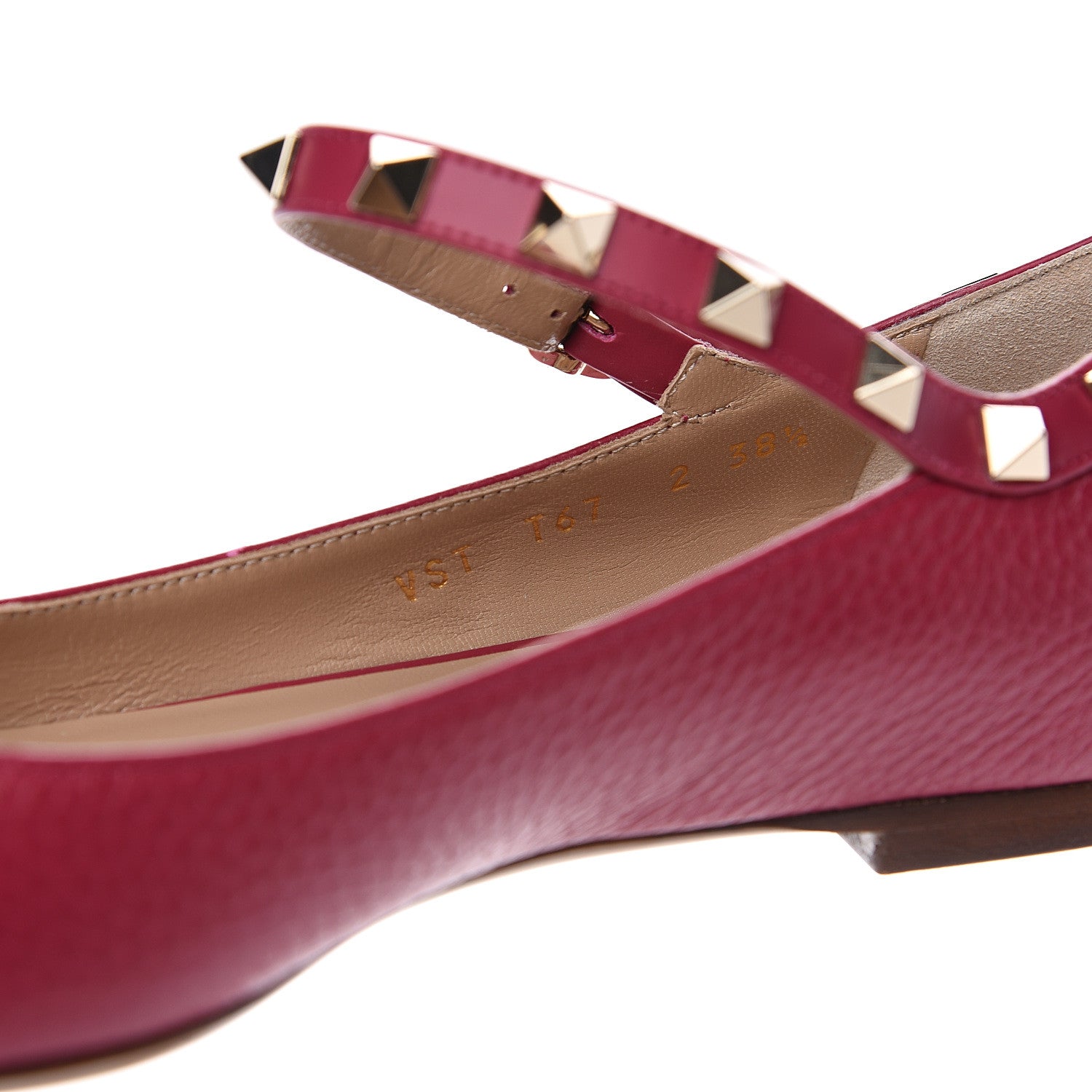 Valentino Garavani Pebbled Calfskin Rockstud Ankle Strap Ballerina Flats 38.5 Deep Fuxia 8 of 9
