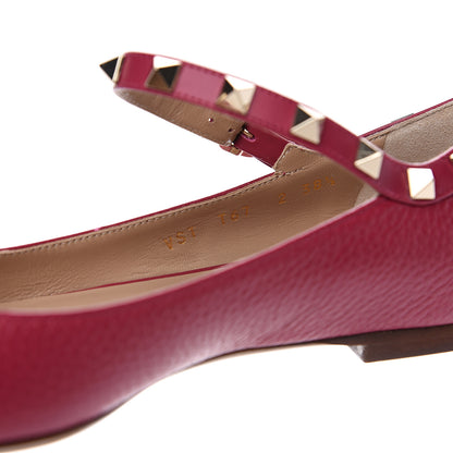 Valentino Garavani Pebbled Calfskin Rockstud Ankle Strap Ballerina Flats 38.5 Deep Fuxia 8 of 9