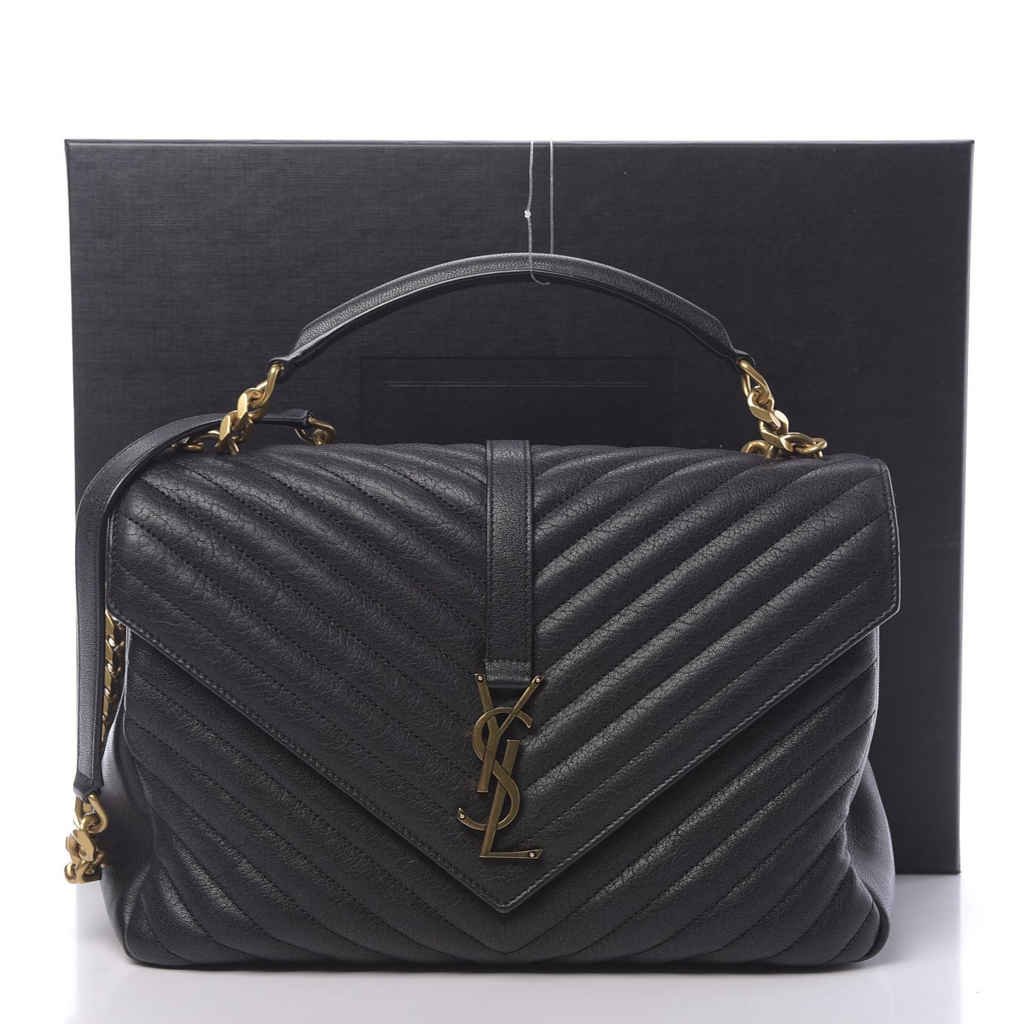 Sheepskin Matelasse Chevron Monogram Large College Satchel Black
