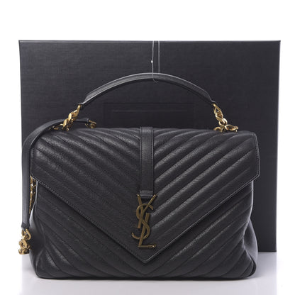 Saint Laurent Sheepskin Matelasse Chevron Monogram Large College Satchel Black 11 of 11