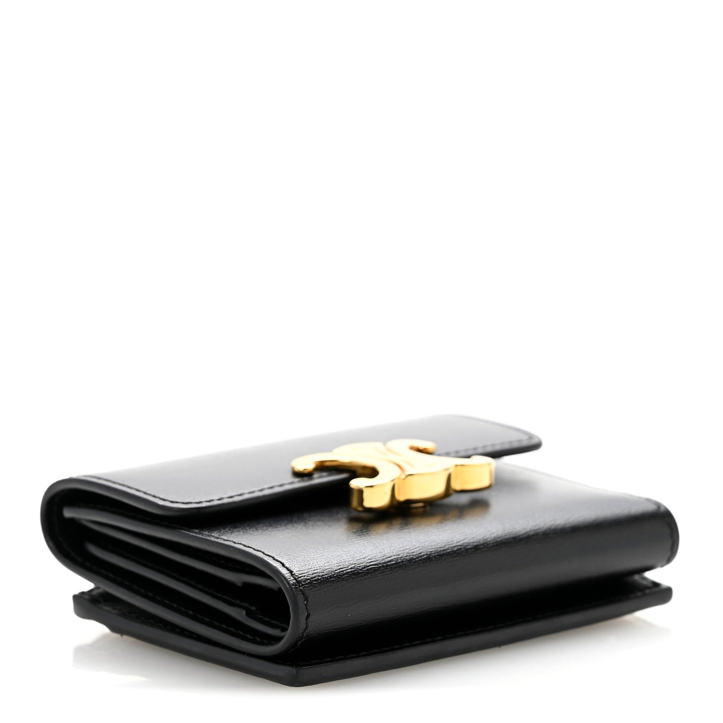 Calfskin Compact Triomphe Wallet With Coin Purse Black