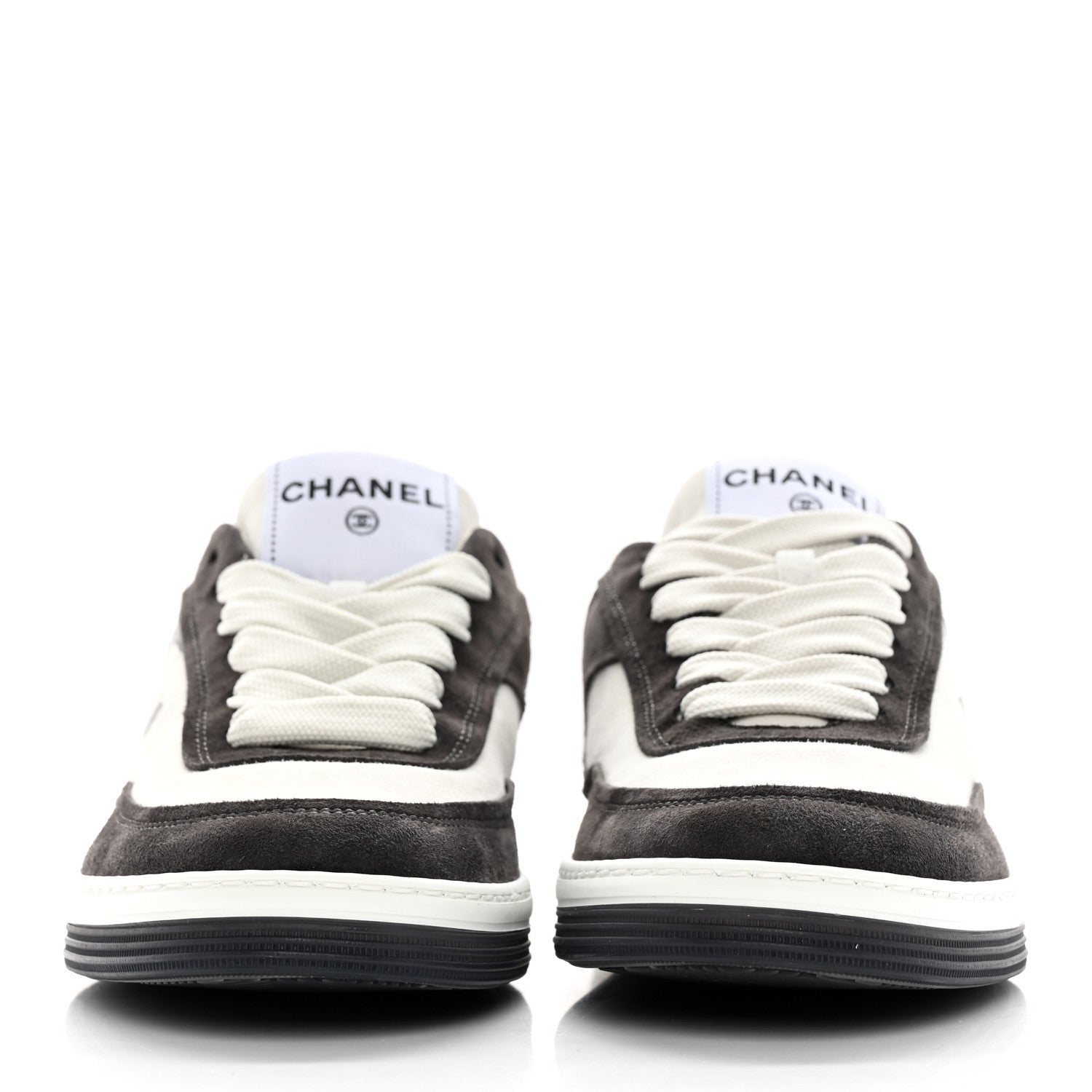 Chanel Suede Kidskin Womens CC Sneakers 38 Black White 2 of 9