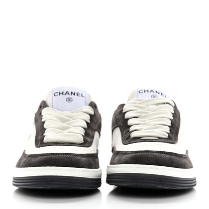 Chanel Suede Kidskin Womens CC Sneakers 38 Black White 2 of 9