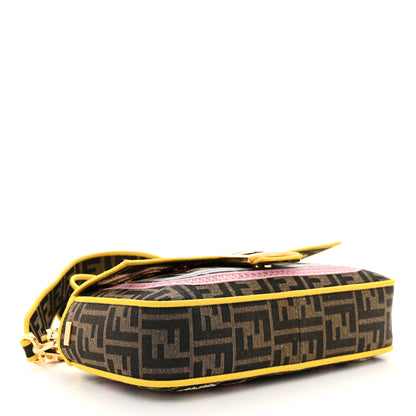 Fendi Fabric Jacquard FF Floral Embroidered Baguette Tobacco Moro Multicolor 4 of 9