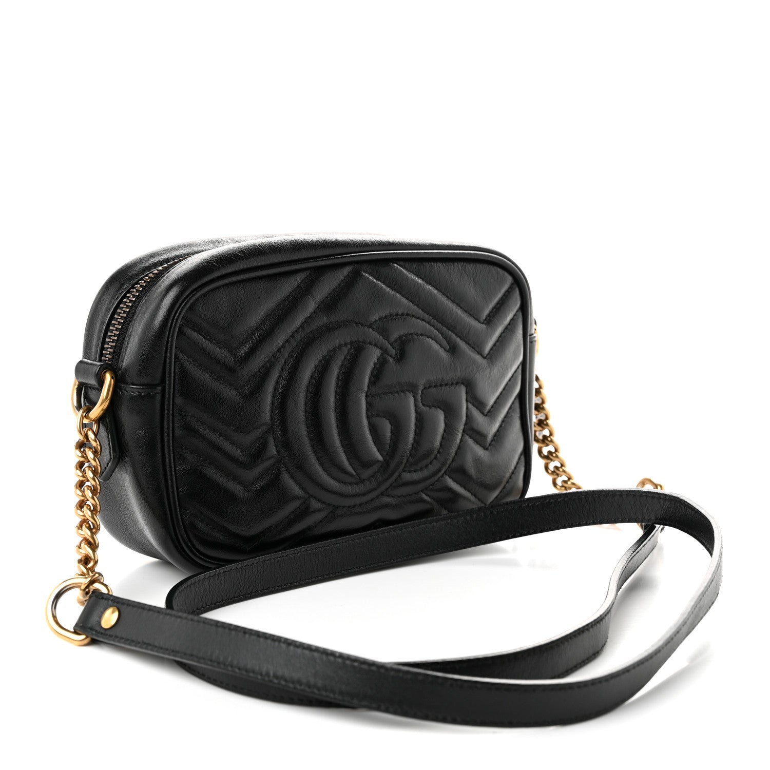 Gucci Calfskin Matelasse Mini GG Marmont Chain Shoulder Bag Black 2 of 9