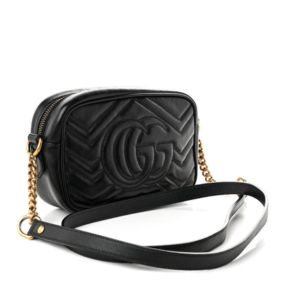 Gucci Calfskin Matelasse Mini GG Marmont Chain Shoulder Bag Black 2 of 9