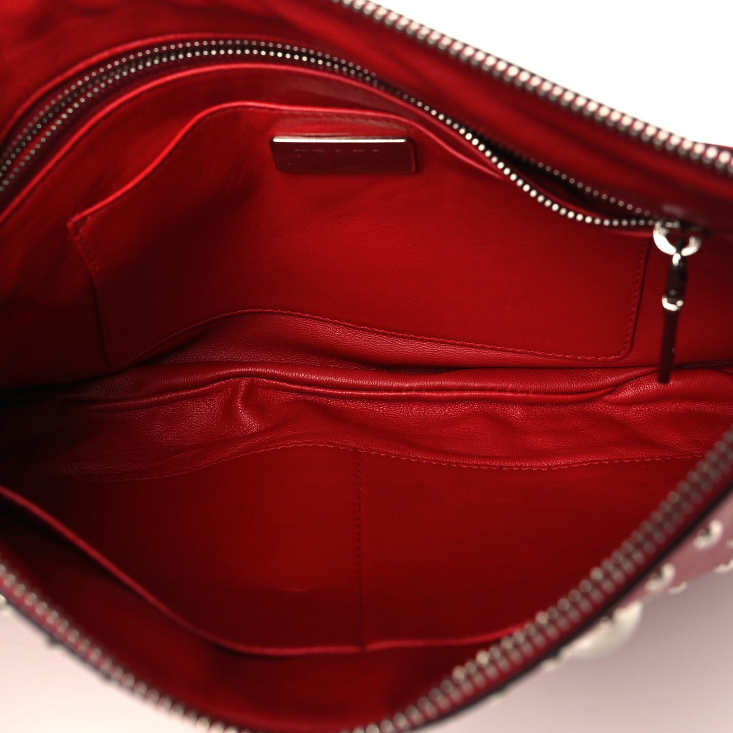 Soft Calfskin Studded Zip Clutch Fuoco