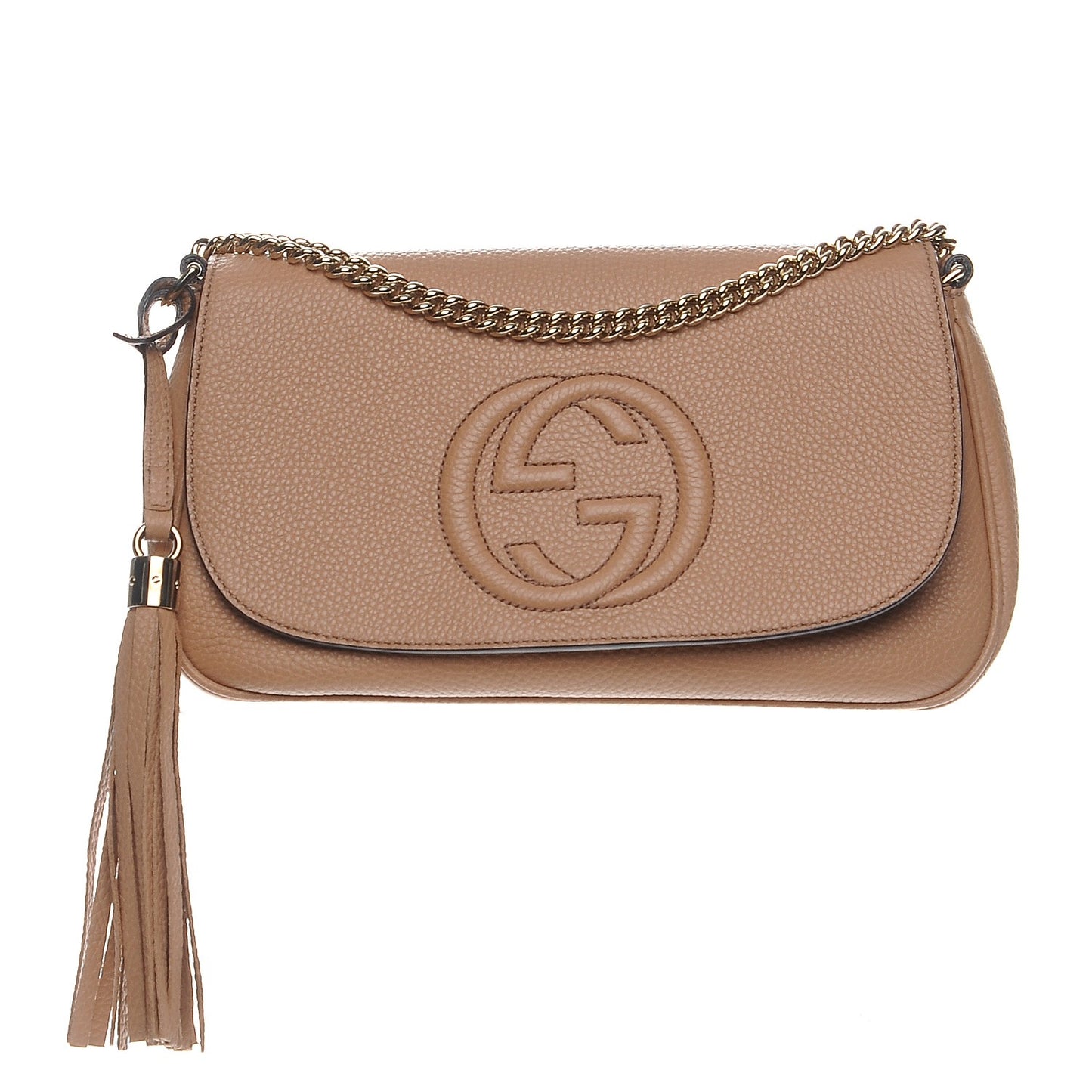 Pebbled Calfskin Medium Soho Flap Crossbody Camelia