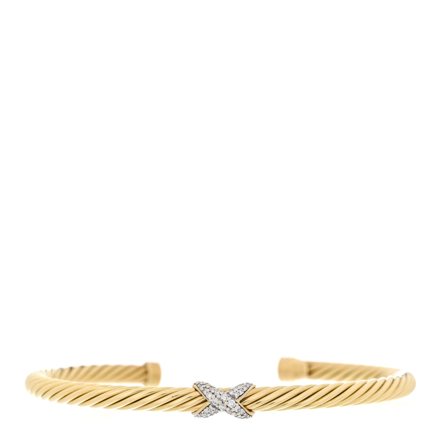 David Yurman 18K Yellow Gold Diamond 4mm Cablespira X Station Cable Bracelet 1 of 3